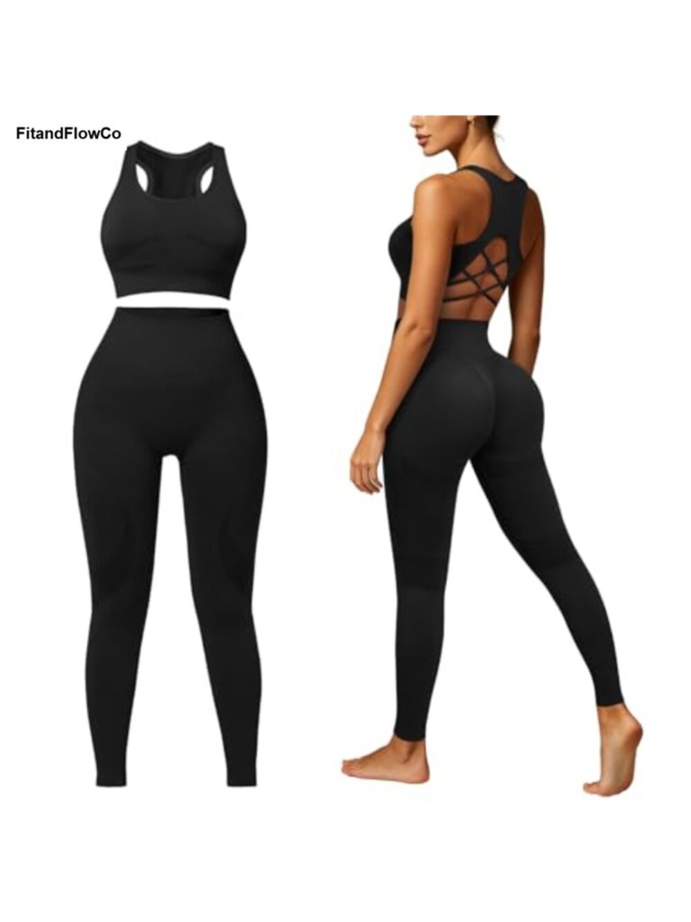 Women's 2 Piece Workout Set Sports Bra High Waist Leggings Nylon High Stretch - Picture 1 of 6